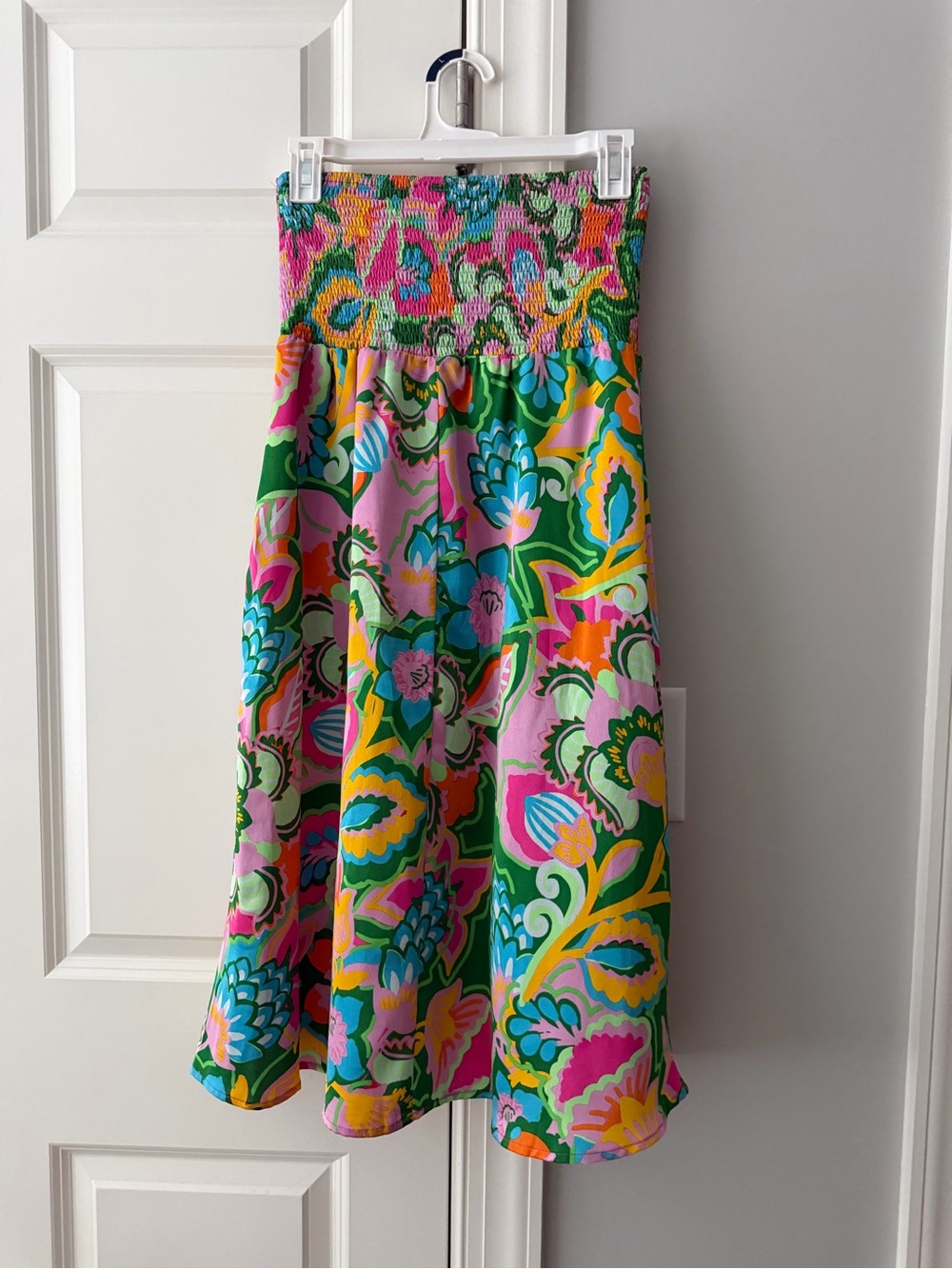 Colorful Floral Smocked Waist Midi Skirt - Multi